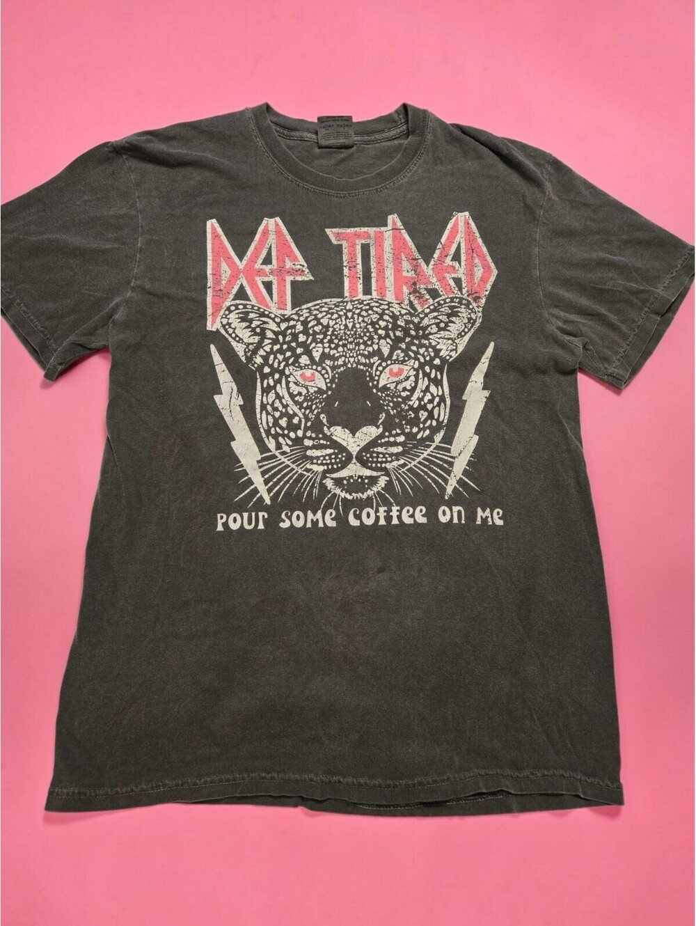 Comfort Colors Def Tired Pour Some Coffee On Me T-Shirt Gray Medium M Band